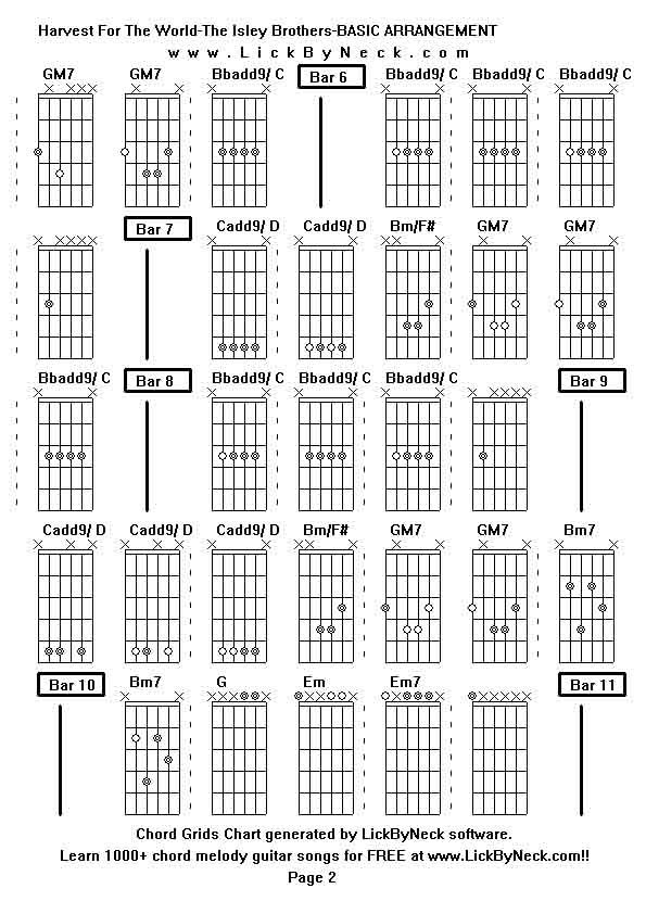 Chord Grids Chart of chord melody fingerstyle guitar song-Harvest For The World-The Isley Brothers-BASIC ARRANGEMENT,generated by LickByNeck software.